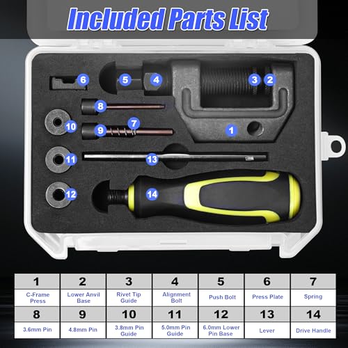 Motorcycle Chain Breaker Tool Kit,14PC Chain Cutter, Link Removal & Rivet Press Tool for 420 425 520 530 Chains, Fits Motorcycle, ATV, Dirt Bike
