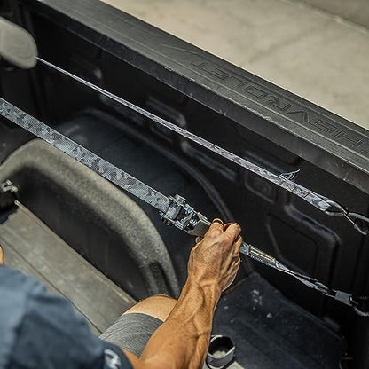 Ratchet Tie Down Straps (4 Pack) - 1,823lb Max Break Strength incl. (4) Heavy Duty 1" x 15' Rachet Tie Downs with Hooks & Handles Best for Moving Securing Cargo by Straight Jacket Crew (Black Camo) - color: Black Camo, size: 1" x 15'