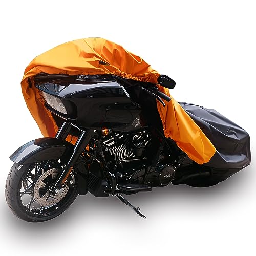 420D Motorcycle Cover Waterproof Outdoor, Fit for Touring Harley Davidson Road Glide Limited, Ultra Limited, Ultra Classic, Road King, Road Glide, Street Glide, Electra Glide with Storage Bag - size: 108"- Touring (Side + Top Box)