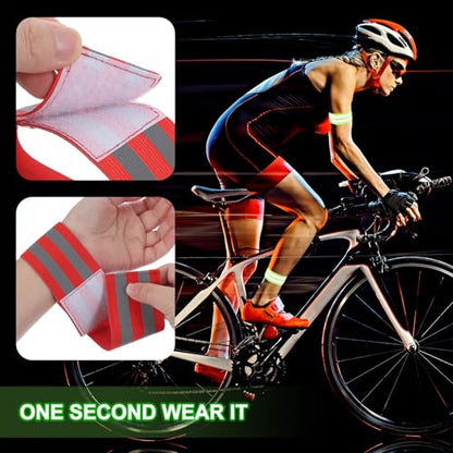 PATIKIL High Visibility Reflective Bands for Wrist Arm Ankle Leg, Adjustable Reflective PT Belt with Armbands & Storage Bag for Women Men Night Running Walking Cycling - color: Green