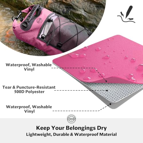 STOVER 5/10/25/30/40/55L Waterproof Dry Bag- Roll-Top Backpack w/Phone Case- Kayaking, Hiking, Camping, Boating- Men/Women - color: 30l Pink (With Phone Case), size: 30L
