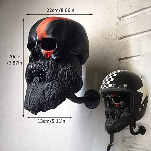 Personalized Cool Wall Mount Motorcycle Skull Helmet Holder, Skull with Beard-Helmet Rack,Removable Resin Crafts Motorcycle Helmet, Hanger for Coats, Bike,Baseballs and Rugby Helmet Caps, - color: A