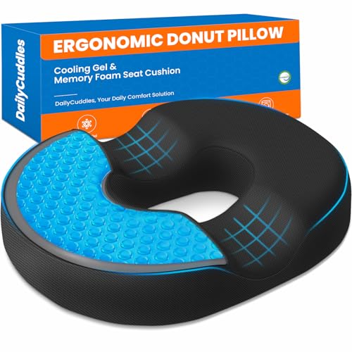 Donut Pillow for Tailbone Pain, Hemorrhoids - Cooling Gel Memory Foam Chair Seat Cushion for Office, Home & Wheelchair, Ergonomic Chair Pad for Pregnancy, Sciatica, Coccyx (Large, Black) - color: Black, size: Large