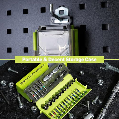 43-Piece 1/4 Inch Drive Mini/Small Tool Kit, Motorcycle Tool Kit with 72-Tooth Mini Ratchet Set & Metric Small Socket Set (4-14mm) for Tight Space