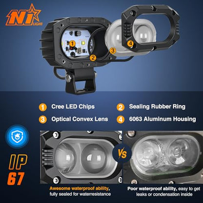 Nilight LED Pod Light 48W 4 Inch 2 PCS White Spot Beam Driving Lights IP67 Waterproof Auxiliary Offroad Lighting for Truck Tractor SUV ATV UTV Golf Cart Boat Motorcycle Dirt Bike - color: 2Pcs 4Inch 48W Lights White