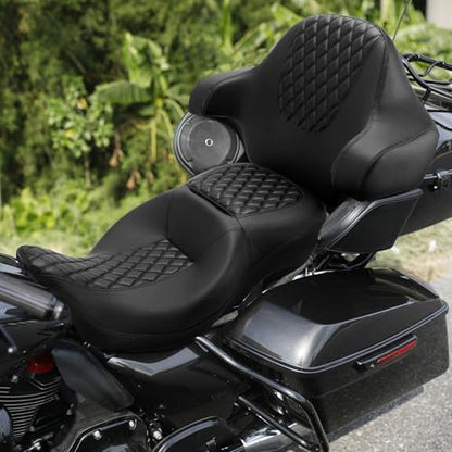 SLMOTO Hammock Rider Seat Driver Brackrest Wrap Around King Trunk Backrest Pad fit for Harley Touring Road King Street Glide Road Glide Electra Glide 2014-2023 2 Up Seat Black - color: B Style G Black Red + 2 Backrest