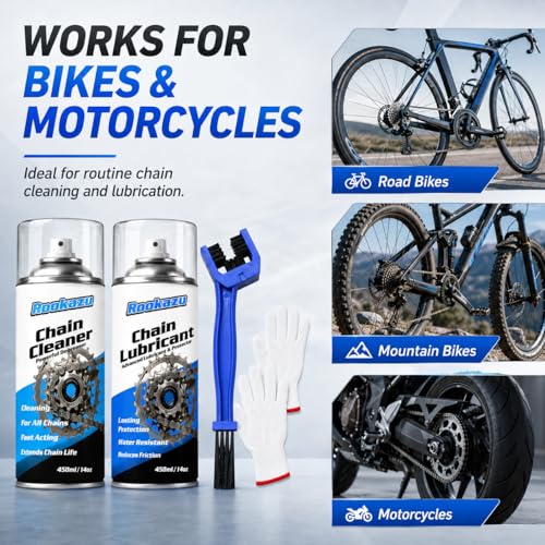 Chain Cleaner Kit for Motorcycle & Bicycle, with Chain Cleaner & Lube, Brushes, Gloves, Tools – Complete Cleaning & Lubricating Set for All Bikes, Street Bikes, Karts, Smooth Drive Train