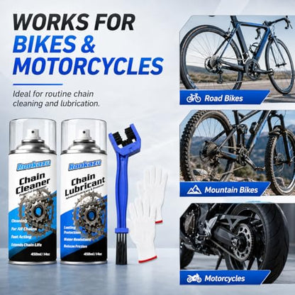 Chain Cleaner Kit for Motorcycle & Bicycle, with Chain Cleaner & Lube, Brushes, Gloves, Tools – Complete Cleaning & Lubricating Set for All Bikes, Street Bikes, Karts, Smooth Drive Train