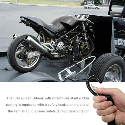 2PCS Tie Down Straps with Hooks, 1"×12' Safety Hook Cam Buckle Securing Straps with Integrated Soft Loops, Heavy Duty Lashing Tie-Down Strap for Motorcycle Dirt Bike Truck - color: 12FT, 2pcs
