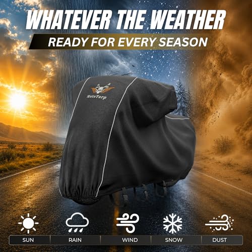 600D Heavy Duty Motorcycle Cover for Touring Models - Waterproof Outdoor Storage, All-Season Weatherproof with Air Vents, Exhaust Heat Shield, Wheel Lock Slots & Reflective Strips - size: 4XL (111X44X58)