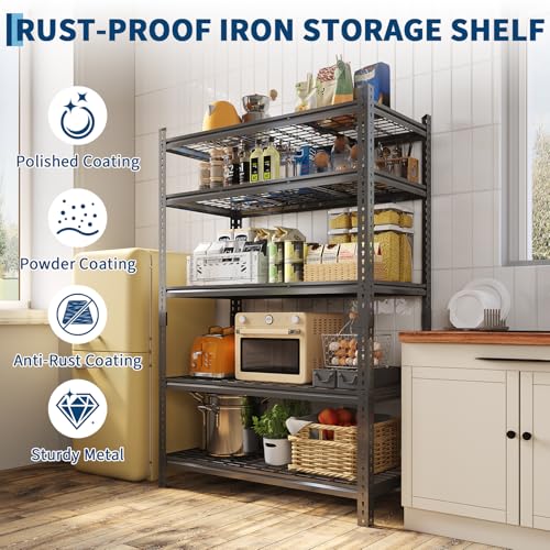 Heavy Duty Metal Storage Shelves - 5-Tier Adjustable Shelving Unit with 2500 LBS Load Capacity for Garage, Pantry, Basement, Bathroom, Laundry Room Organizer, 36" Long x 16" Wide x 72" High - size: 72" H x 36" W x 16" D