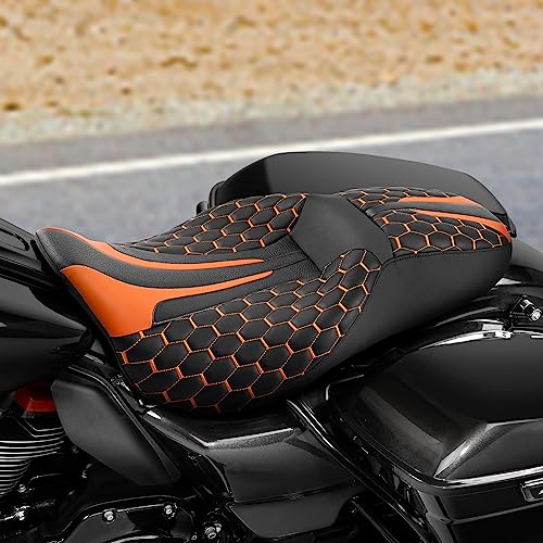 C.C. RIDER Gel 2 Up Rider Driver&Passenger Seat Fit for Harley Touring Road King Street Glide Electra Glide Tri 2009-2023 - color: GEL Seat-Orange