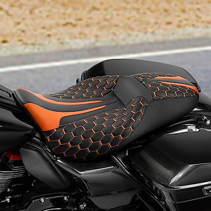 C.C. RIDER Gel 2 Up Rider Driver&Passenger Seat Fit for Harley Touring Road King Street Glide Electra Glide Tri 2009-2023 - color: GEL Seat-Orange