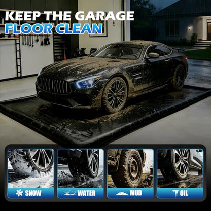 Inflatable Garage Floor Mat, Waterproof Car Wash Mat with High Rise Edge, 9.8FT x 19.6FT Heavy Duty PVC Parking Containment Mat for Snow Mud Oil, Garage Floor Protector for Car SUV Truck Motorcycle