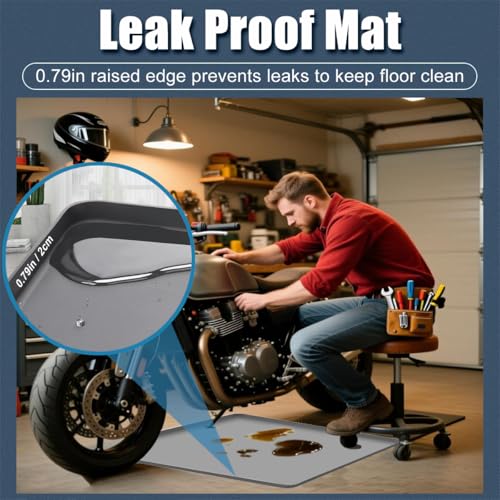 Motorcycle Mat Motorcycle Oil Spill Mat Oil Drip Pan Under Car, Garage Floor Mats Soft Silicone Bike Mats with Raised Edge, Liquid Drain Pan Motorbike Tray, Liquid Catch Parking Pad For Leaks Non-Slip