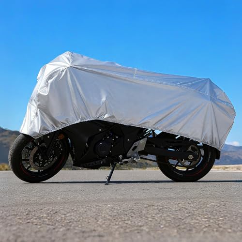GARGOYLE BELLS Motorcycle Cover Motorcycle Seat Shade Covers Lightweight Half Cover All Season Waterproof Outdoor Sun Protection Covers Durable Fits Various Motorcycle Models - L - color: Silver, size: L