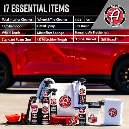 Adam's Essential Car Wash Kit (17-Item) - Auto Detailing Car Care Cleaning Kit with Foam Gun & Bucket Car & Truck Lovers, Dads, Moms and DIYers - style: Essential (17-Item)
