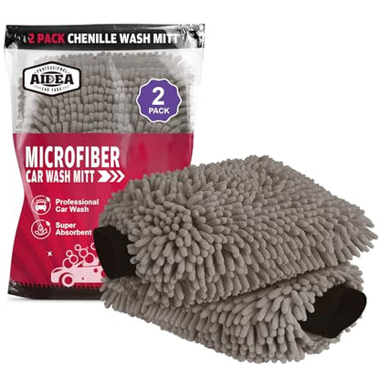 AIDEA Car Wash Mitt Microfiber-2Pack, Scratch-Free& Lint-Free, Premium Chenille Microfiber Wash Mitt-Grey Extra Large Size (8''X12'') - color: Grey, size: 2PK-8''X12''