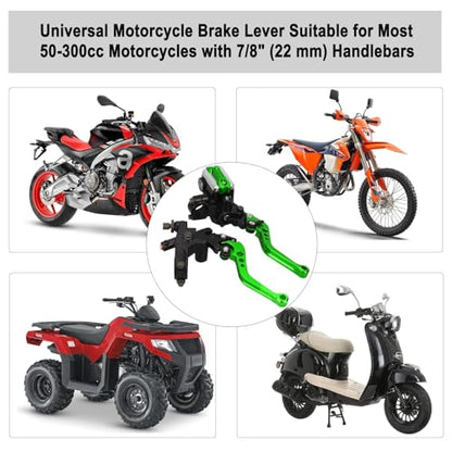 Universal Motorcycle Brake Lever 7/8" 22mm Handlebar CNC Hydraulic Master Cylinder Reservoir Clutch Pump Left & Right Set - color: Green