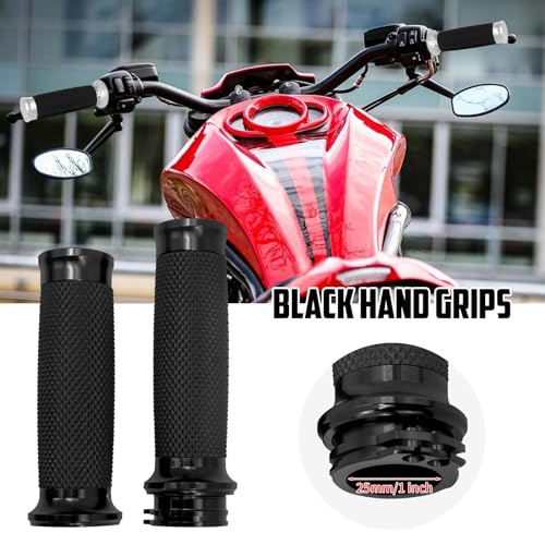 Motorcycle 1" Hand Grips Handlebar Grips Cable Throttle Fit for Harley Touring Street Glide Road King Road Glide Electra Glide Dyna Softail - color: #5 Black