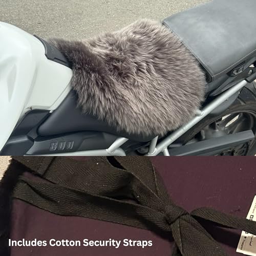 'The Nomad' Long‑Wool Sheepskin Seat Pad – 36 × 34.5 cm Adventure/Touring Motorcycle Cushion – Secure Straps, Temperature‑Regulating, Handmade in UK (Coal) - color: Coal