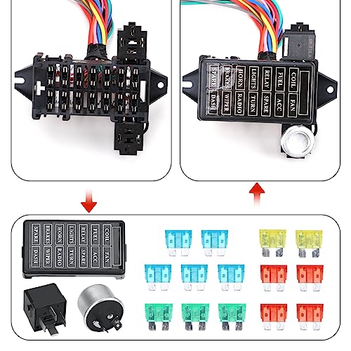 14 Circuit Wiring Harness Universal for Street Muscle Car Hot Rod Rat XL Copper Wire Harness 12V Fuse Wiring Harness Kit Compatible with Chevy Ford Chrysler Mopar Muscle Car