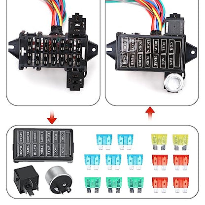 14 Circuit Wiring Harness Universal for Street Muscle Car Hot Rod Rat XL Copper Wire Harness 12V Fuse Wiring Harness Kit Compatible with Chevy Ford Chrysler Mopar Muscle Car