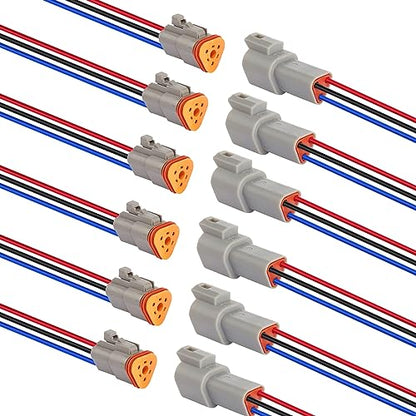 14 AWG 3 Pin DT Connector Waterproof Automotive Electrical Connector, Male and Female Way Auto Electrical Wire Connectors Harness for Car Truck Boat Motorcycle Trike Caravan - 6 Pack - style: 3 Pin-6 Sets