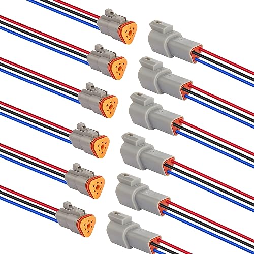 14 AWG 3 Pin DT Connector Waterproof Automotive Electrical Connector, Male and Female Way Auto Electrical Wire Connectors Harness for Car Truck Boat Motorcycle Trike Caravan - 6 Pack - style: 3 Pin-6 Sets