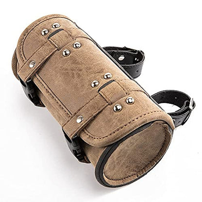 Universal Motorcycle Handlebar Bag, PU Leather Adjustable Fork Bag, Sissy Bar Tool Bags, Motorcycle Saddle Bags with Quick Release Buckles (Brown), (APE-MTGB38) - color: Brown 2