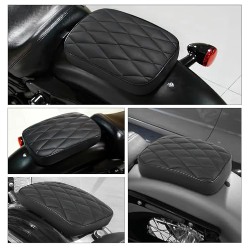 Motorcycle Pillion Passenger Pad Seat, Black Rhombus Pattern Leather Pillion Pad w/ 8 Suction Cup Rear Passenger Seat Compatible with Harley Custom Bikes and More - size: Rhombus Pattern