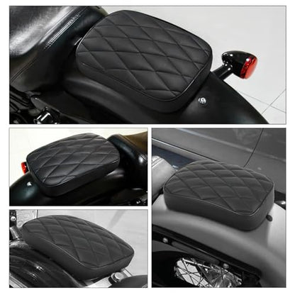 Motorcycle Pillion Passenger Pad Seat, Black Rhombus Pattern Leather Pillion Pad w/ 8 Suction Cup Rear Passenger Seat Compatible with Harley Custom Bikes and More - size: Rhombus Pattern