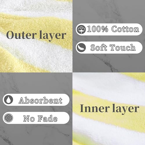VOOVA & MOVAS Bath Washcloths 6-Pack, 8.3x6.3 Inch 100% Cotton Soft Absorbent Bath Mitt with Hanging Loop, European Style Wash Cloths for Shower & Bath, Yellow Stripe & White - color: Yellow Stripe&white