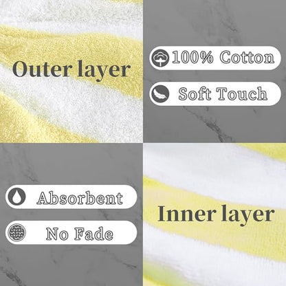 VOOVA & MOVAS Bath Washcloths 6-Pack, 8.3x6.3 Inch 100% Cotton Soft Absorbent Bath Mitt with Hanging Loop, European Style Wash Cloths for Shower & Bath, Yellow Stripe & White - color: Yellow Stripe&white