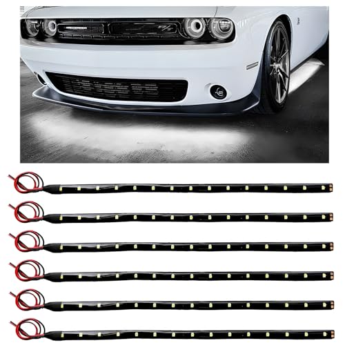 6PCS 15 LED Strip Underbody Light, 1Ft 12V Flexible Car LED Underglow Accent Light w/ 6 Inch Wire, Waterproof Under Body Lamp Strip Cuttable Decor for Cars Trucks Motorcycles (White) - color: White