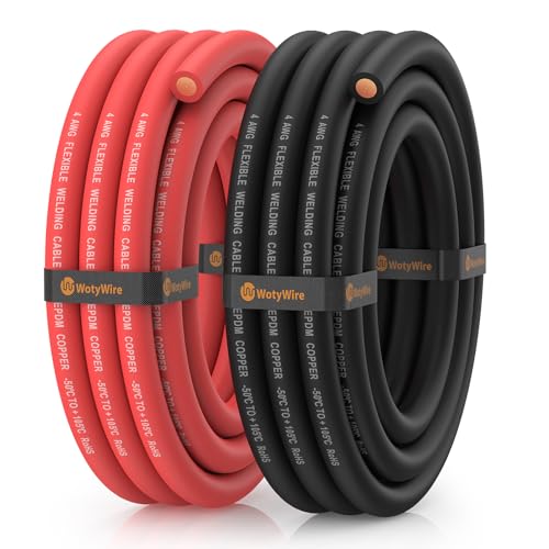 4 Gauge Wire Battery Cable, 4 AWG EPDM Welding Cable with Oxygen-Free Copper, Flexible/High Conductivity for Solar, Automotive, Battery, Inverter, RV, Marine (10 ft Red + 10 ft Black) - color: 4awg, size: 10ft
