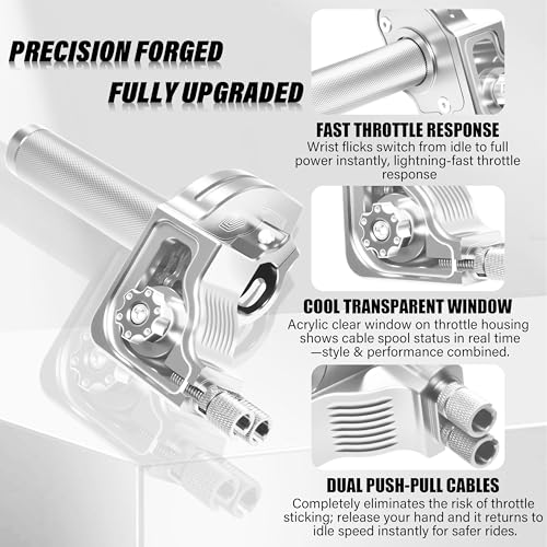Universal 7/8" Big Twist Throttle Assembly, Dual Push-Pull Cable with Transparent Window for 110-650cc Dirt Pit Bike, Motocross, ATV & Quad, CNC Aluminum Quick Twister Throttle Grip (Silver) - color: Silver