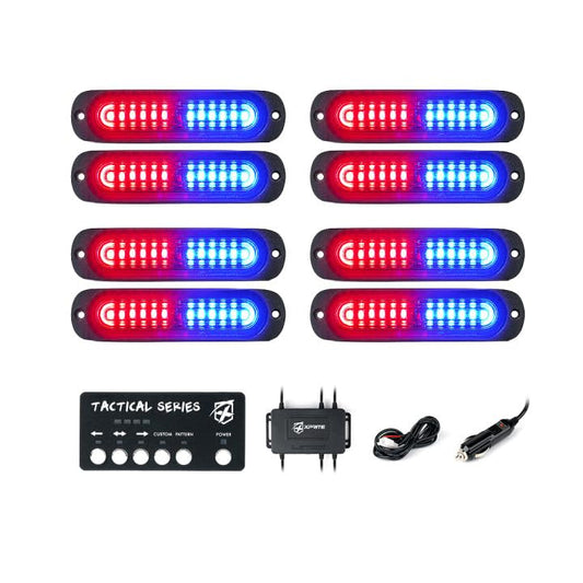 Xprite Red Blue LED Surface Mount Strobe Police Lights Kit, w/Control Panel Emergency Safety Warning Flashing Grille Cop Marker Light Assembly for Vehicles Trucks ATV UTV Motorcycle 8PCS - color: Red Blue, size: 8PCS