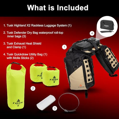 TUSK Highland X2 Rackless Luggage System Base System Standard Heat Shield Black/Tan - color: Black/Tan, size: Base System, style: Standard Heat Shield