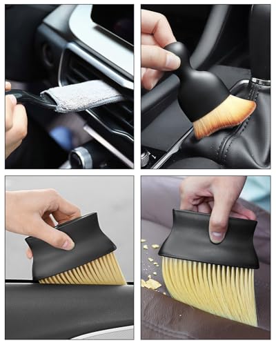 Car Detailing Brush Set, Ultra Soft Boars Hair Car Interior Detailing Brushes, Car Interior Detailing Kit, Car Cleaning Gel Supplies Kit, Car Dust Brush, Car Accessories for Truck, SUV, Interior-3pcs