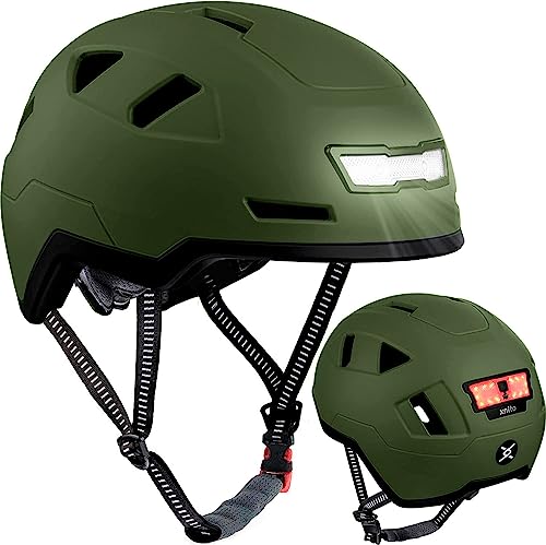 XNITO Bike Helmet with LED Lights - Urban Bicycle Helmet for Adults, Men & Women - CPSC & NTA-8776 Dual Certified - Class 3 E-Bikes, Scooters, Onewheel, Commuter, Mountain - color: Moss, size: Large