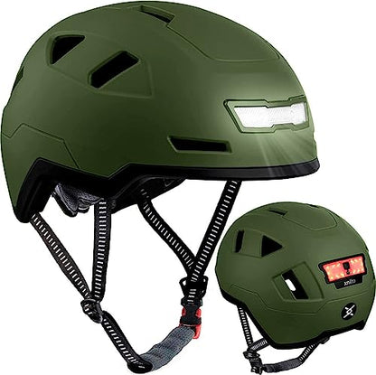 XNITO Bike Helmet with LED Lights - Urban Bicycle Helmet for Adults, Men & Women - CPSC & NTA-8776 Dual Certified - Class 3 E-Bikes, Scooters, Onewheel, Commuter, Mountain - color: Moss, size: Large