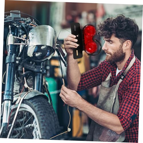 POPETPOP LED Motorcycle Tail Light Brake Lamp Red Cover Aluminum Alloy Rear Indicator Brake Warning Light Compact for Motorbike Accessories