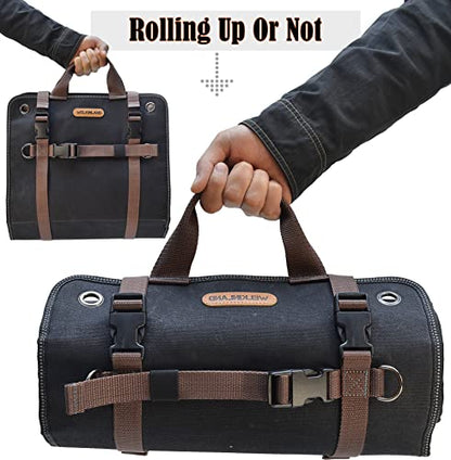 WELKINLAND Heavy-Duty Waxed Canvas Tool roll, 15-Pockets Tool Wrap Roll, 15L Tool Up Roll Bags, Tool Bag Roll, Tool roll organizer, Roll up tool bag organizer