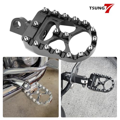 TSUNG Off Road Motorcycle Foot Pegs MX Style Footpegs – Compatible with Dyna, Fatboy, Sportster, Iron 883, CNC Wide 360° Rotating Foot Pedals (Black) - color: Black