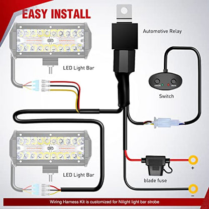 Nilight 16AWG Wiring Harness Kit 2 Leads Specially Customized for 6 Modes Amber White Strobe Light Bar Off Road LED Work Light 12V On Off Switch Remember Function Reset Function - size: 2 Leads-Wiring Harness
