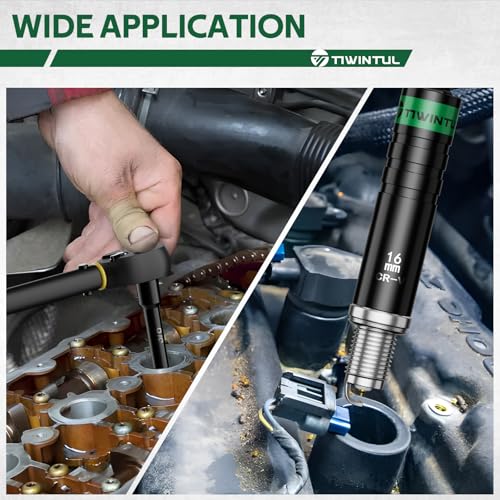 16mm Swivel Magnetic Spark Plug Socket, 360 Degree Swivel Thin Wall Spark Plug Socket with 12 Point Design,Enhanced Magnetic Core, 3/8" Drive x 13" Total Length Spark Plug Removal Tool - size: 16mm x 13 inch