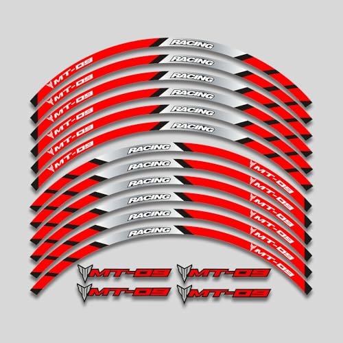 For Yamaha MT09 MT-09 Motorcycles Accessories Thick Edge Outer Front and Rear Rim Wheel Reflective Decal Sticker Magnet Strip Tape (A Red,12) - color: A Red