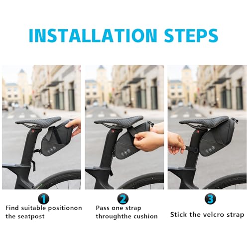 Bike Saddle Bag - Waterproof Bike Bag Under Seat, Durable 900D Cycling Pouch with Reflective Area & Tail Light Loop, Fits Road, Mountain