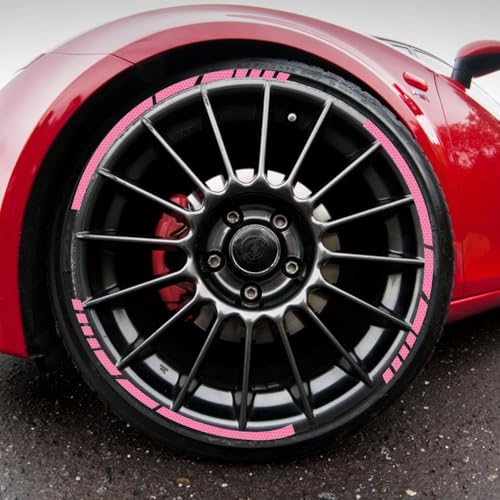 12PCS Reflective Car Wheel Stickers, Night Safety Warning Bicycle Stickers, Anti-Scratch Reflective Rim Decals for Car Motorcycle Cycling Bike (Pink) - color: Pink